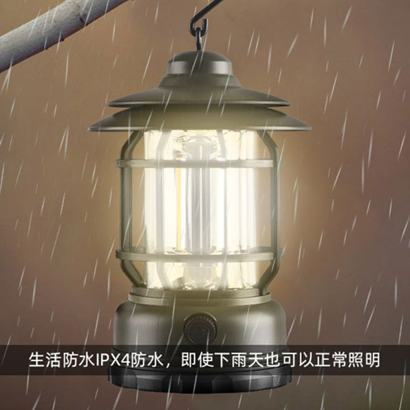 Portable Retro Camping Lantern — COB LED, Rechargeable or Dry Battery