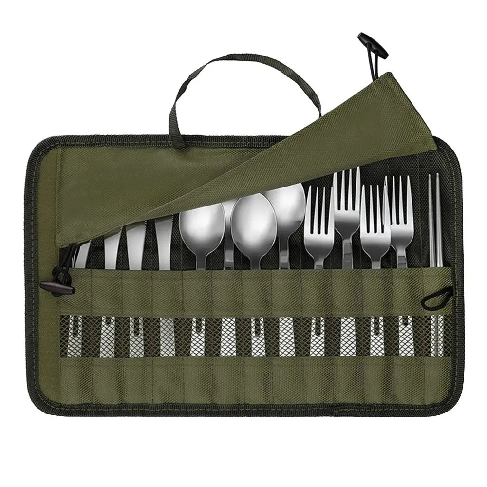Portable Roll Up Pouch Bag Outdoor Camping Cutlery Storage Bag Cutlery Storage Water Resistant Case For Forks Spoons Chopstick