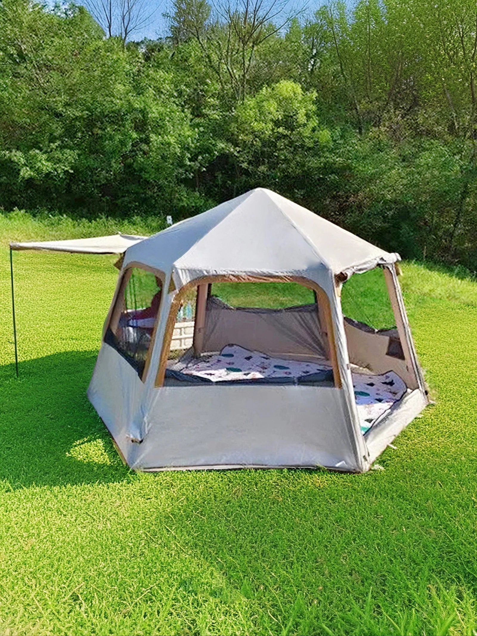 Large Inflatable Camping Tent - Hexagonal, 4-6 Person with Canopy
