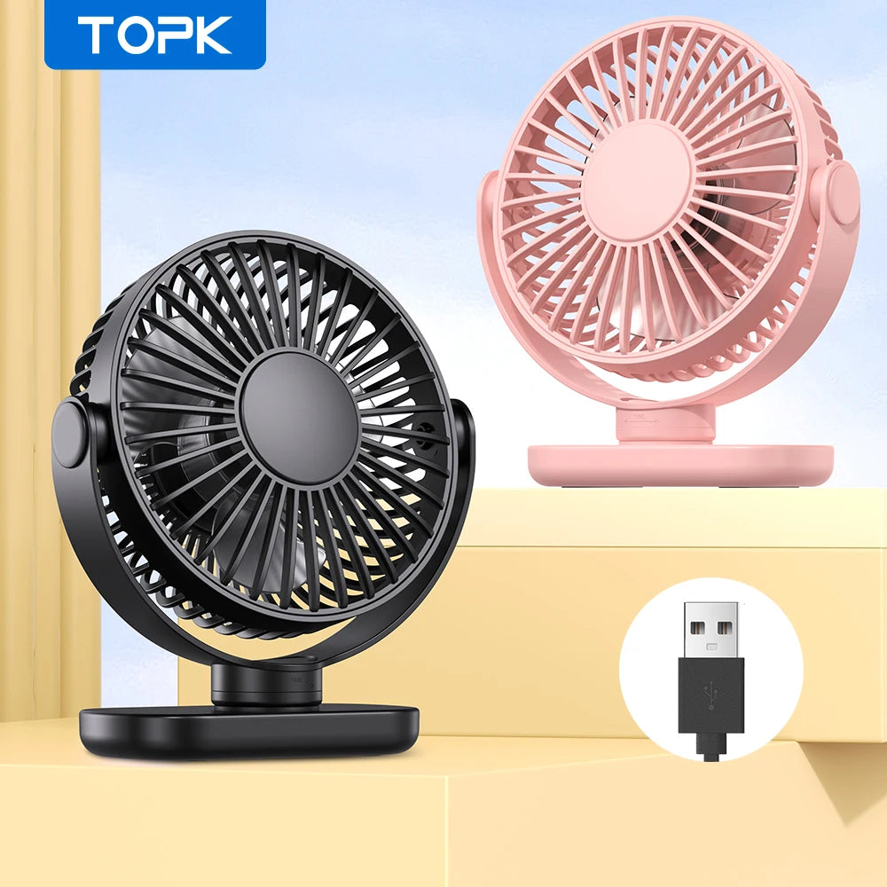 TOPK Mini Portable fan Standing fans for Room Camping,Rechargeable Electric USB Personal Fan Desk Table Stand Fan Table for Home
