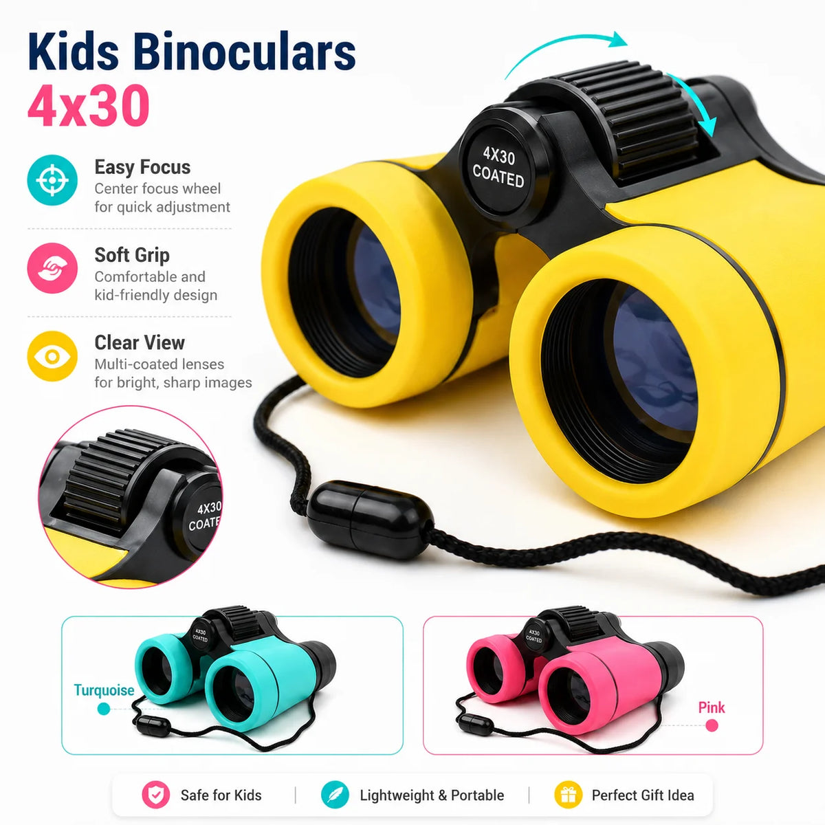 Kids Binoculars 4x30 Portable High-Magnification for Birdwatching, Outdoor Play, Educational Gifts for Boys & Girls
