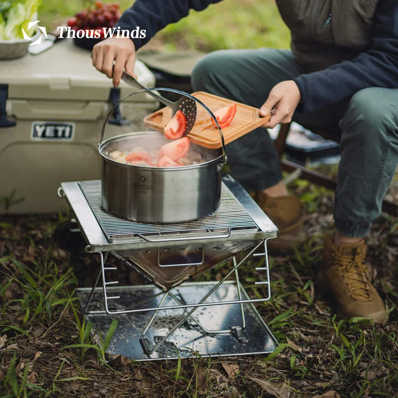 Thous Winds Camping Cookware Set Stainless Steel Outdoor Cooking Kit Tableware Cookset Pan Bowl Kettle Pot Picnic with Mesh Bag