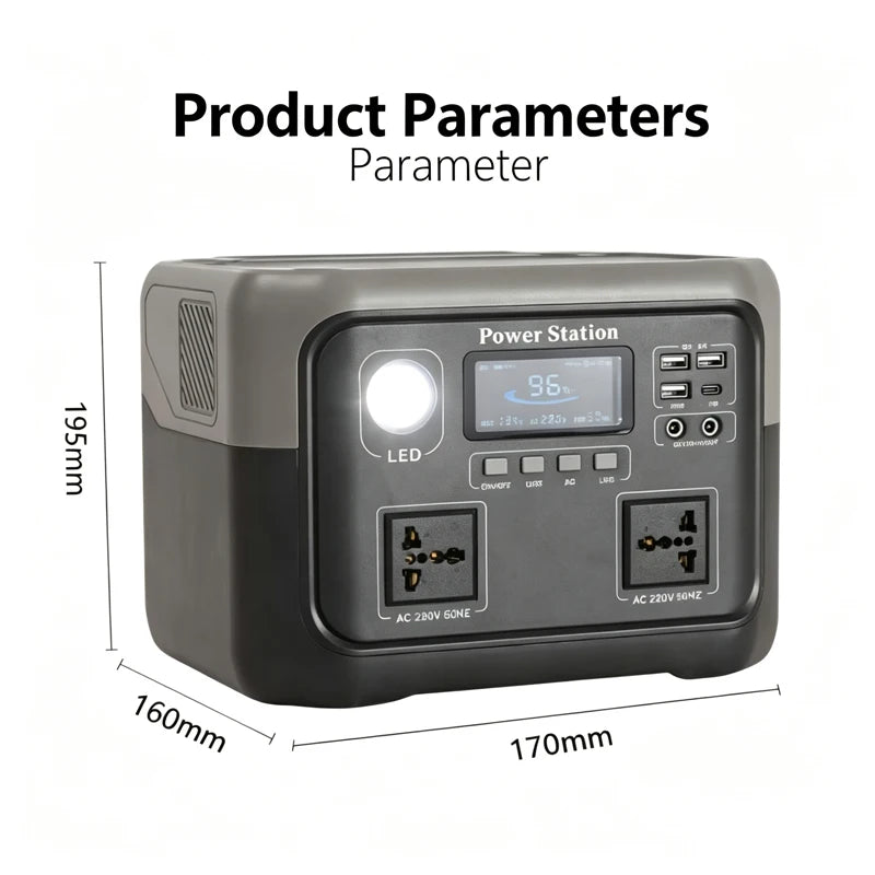 800W Portable Power Station 600W/800W 589WH Solar Generator Backup Power Bank for Outdoor Camping, Home Emergency, RV Travel