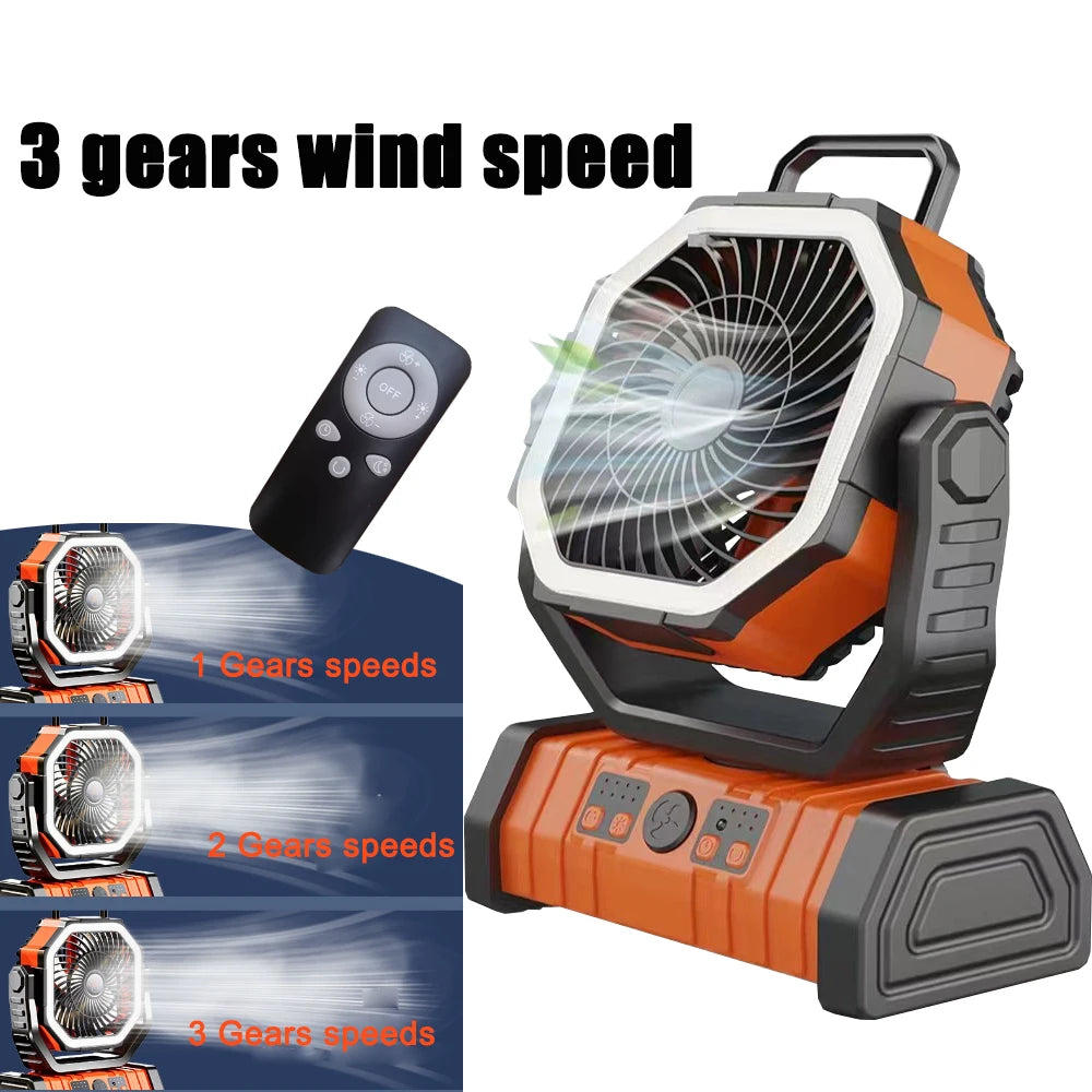 Outdoor Portable Fan 50000mAh Battery Operated with Turbo High-Speed Brushless Motor Auto-Swing for Camping Hiking Picnic BBQ