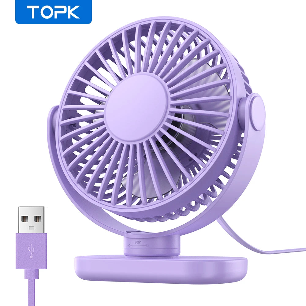 TOPK Mini Portable fan Standing fans for Room Camping,Rechargeable Electric USB Personal Fan Desk Table Stand Fan Table for Home