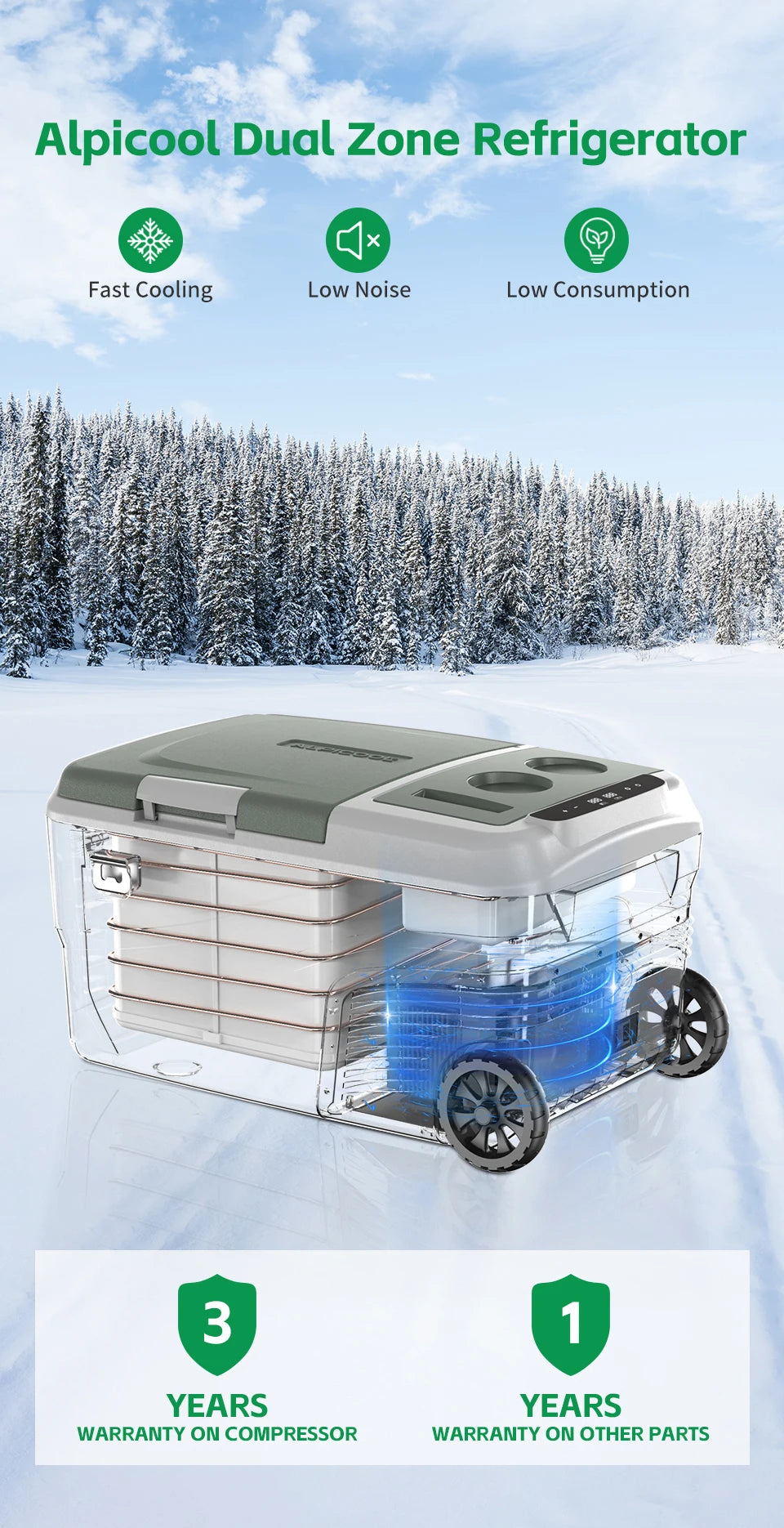 Alpicool DD40 40L Car Refrigerator 12V Compressor Fridge Freezer Dual Zone