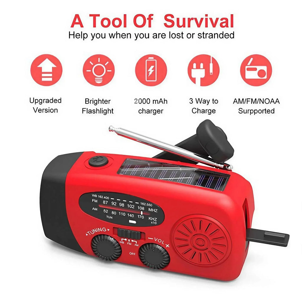 Portable Solar Hand Crank AM/FM Radio — Flashlight, Power Bank & SOS
