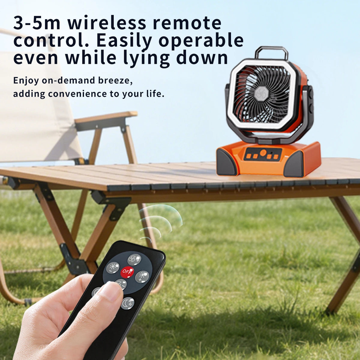 Outdoor Portable Fan 50000mAh Battery Operated with Turbo High-Speed Brushless Motor Auto-Swing for Camping Hiking Picnic BBQ
