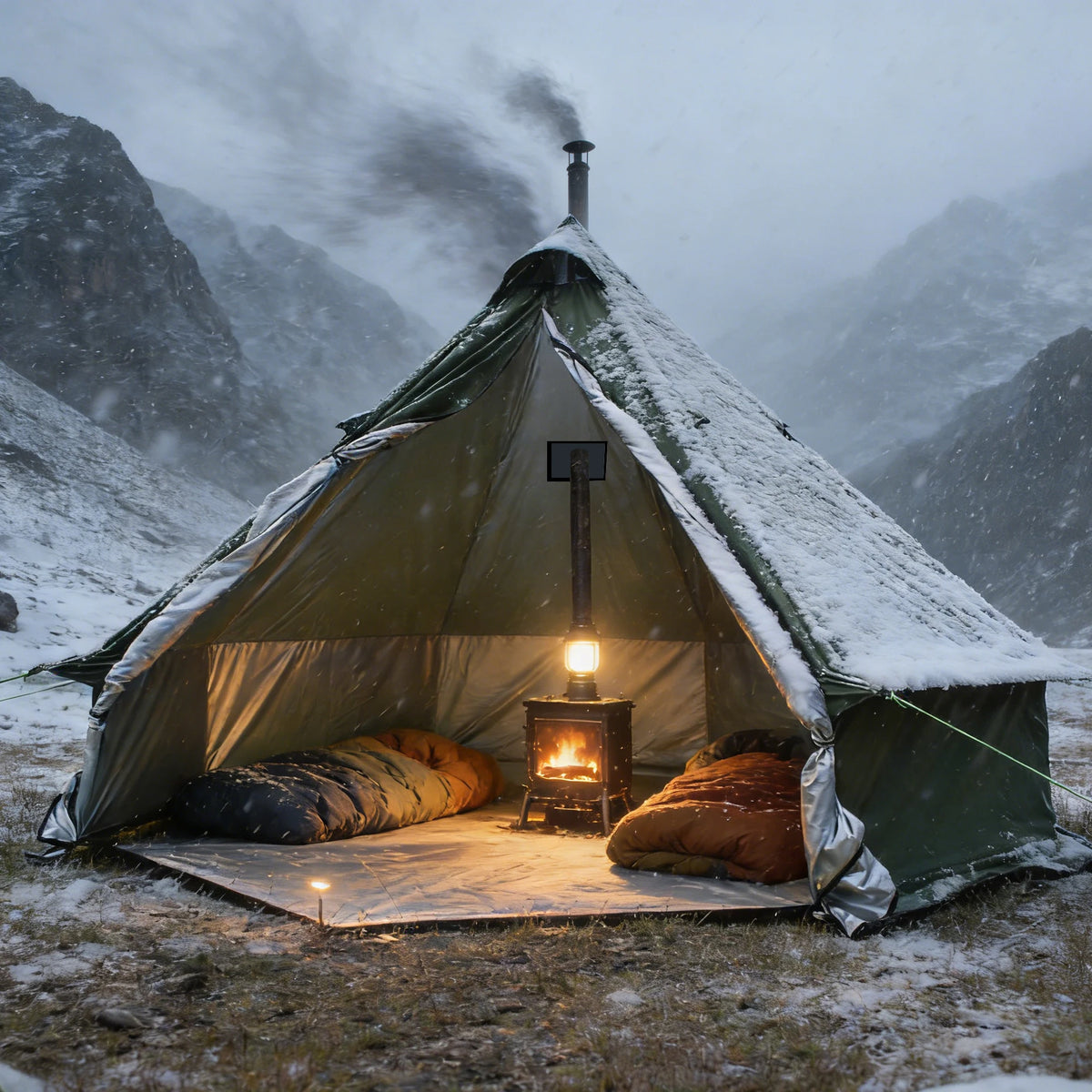 4 Person Bell Tent for Camping - Breathable Spacious Water-Resistant Glamping Tent - Luxury Bell Yurt Outdoor Teepee for Stove Tent4
