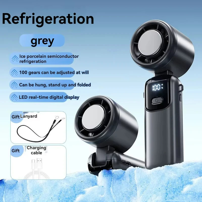 Hanging Ice Pack Handheld High-speed Fan Folding 100 Speed Infinitely Adjustable Fan Portable For Outdoor Neck