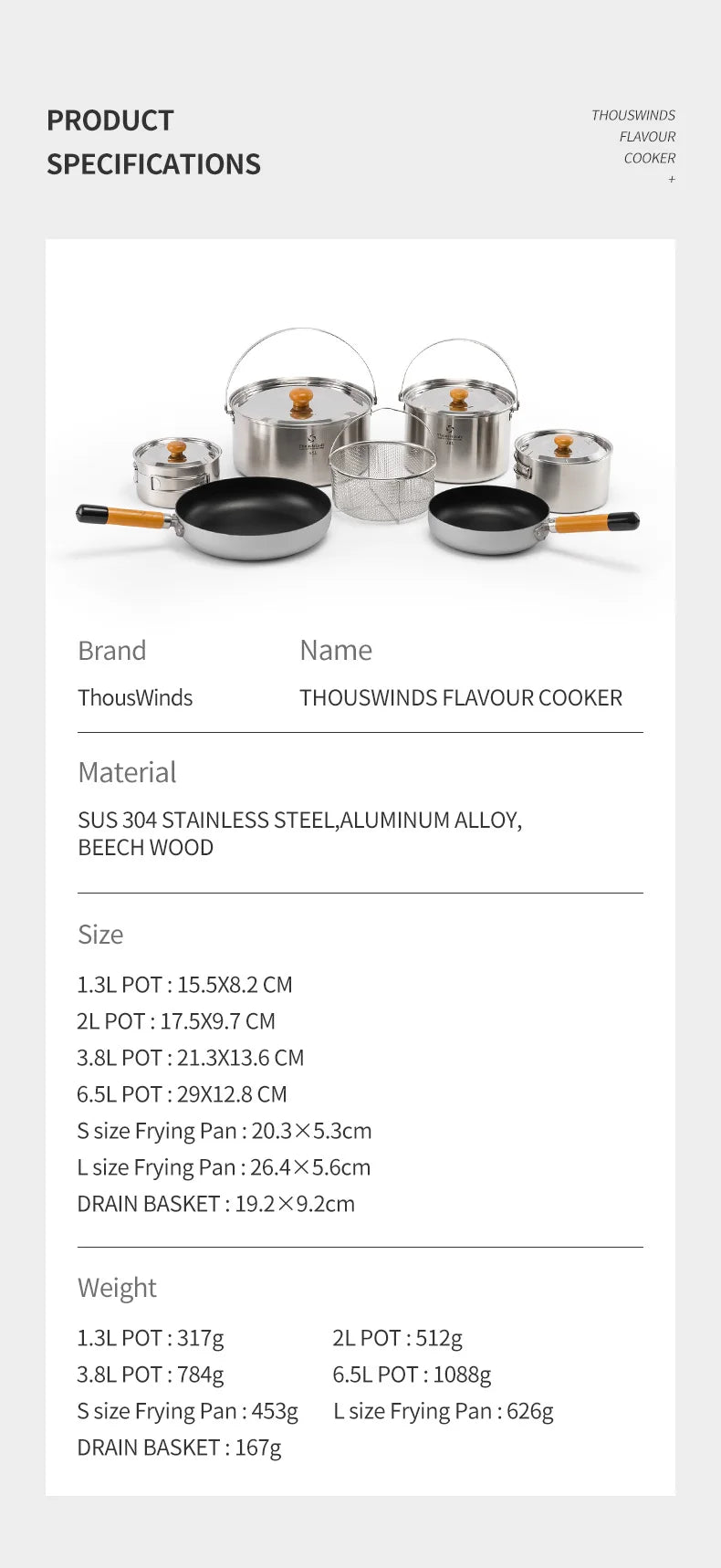 Thous Winds Camping Cookware Set Stainless Steel Outdoor Cooking Kit Tableware Cookset Pan Bowl Kettle Pot Picnic with Mesh Bag