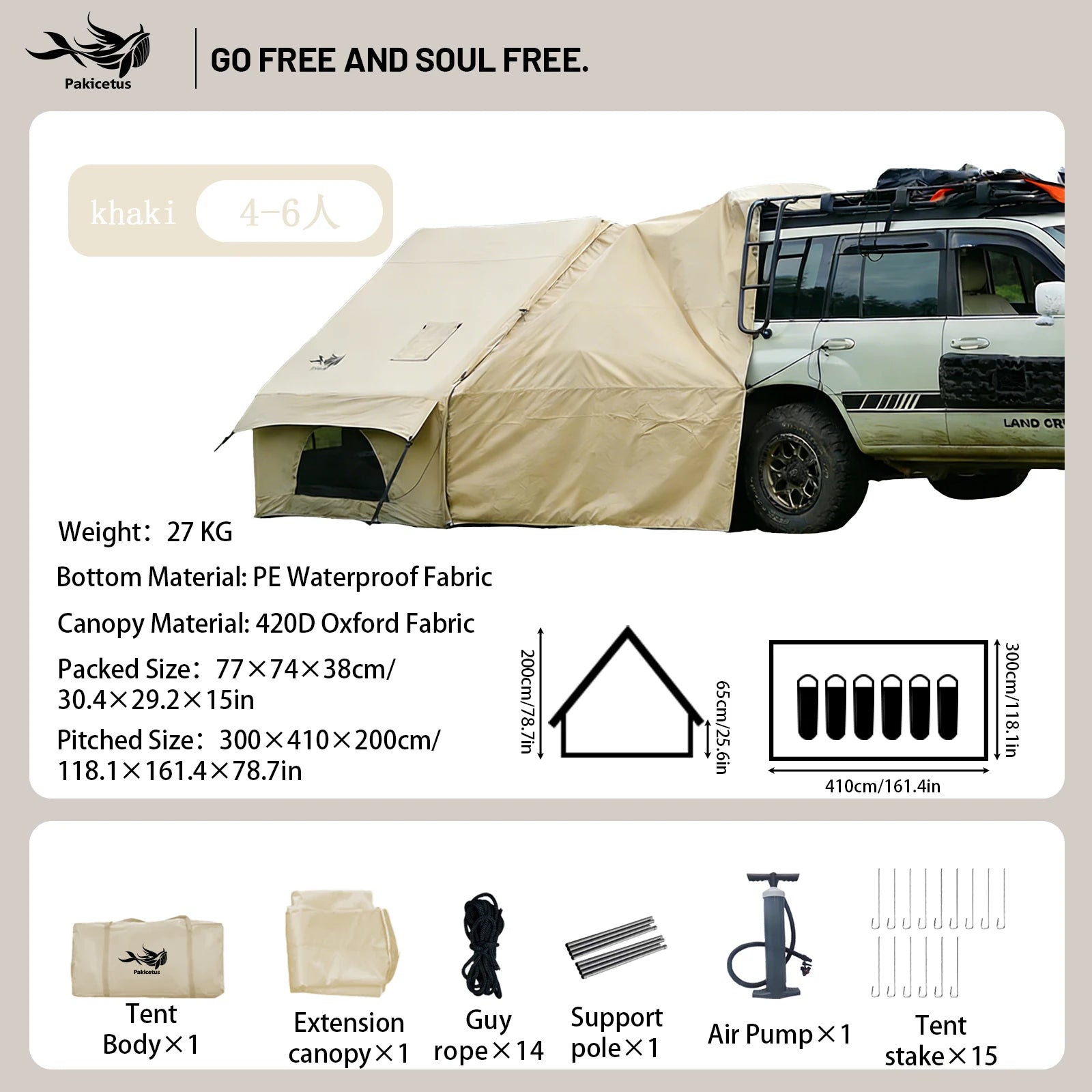 PAKICETUS Inflatable Camping Tent — 4 Season, 4–8 Person with Windows