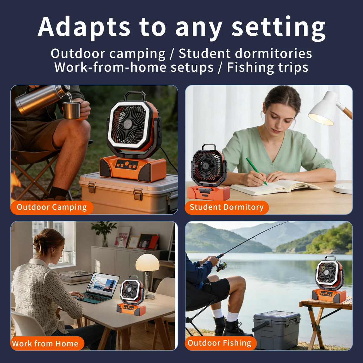 Outdoor Portable Fan 50000mAh Battery Operated with Turbo High-Speed Brushless Motor Auto-Swing for Camping Hiking Picnic BBQ