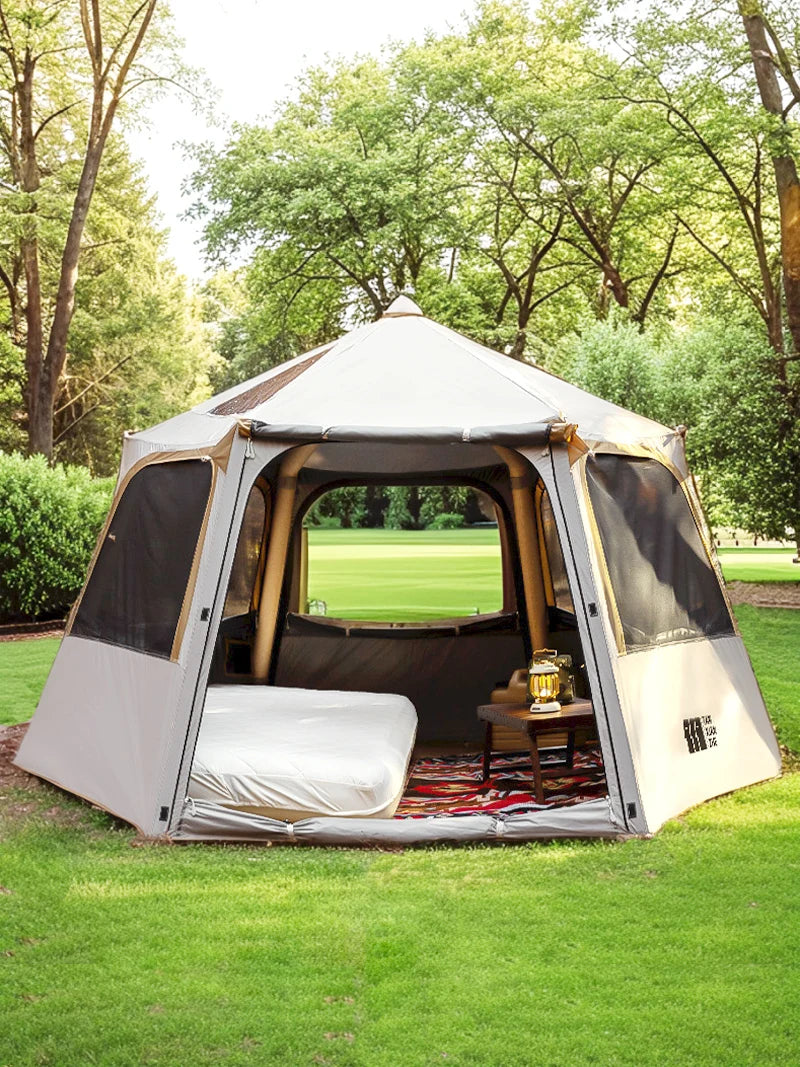 Large Inflatable Camping Tent - Hexagonal, 4-6 Person with Canopy