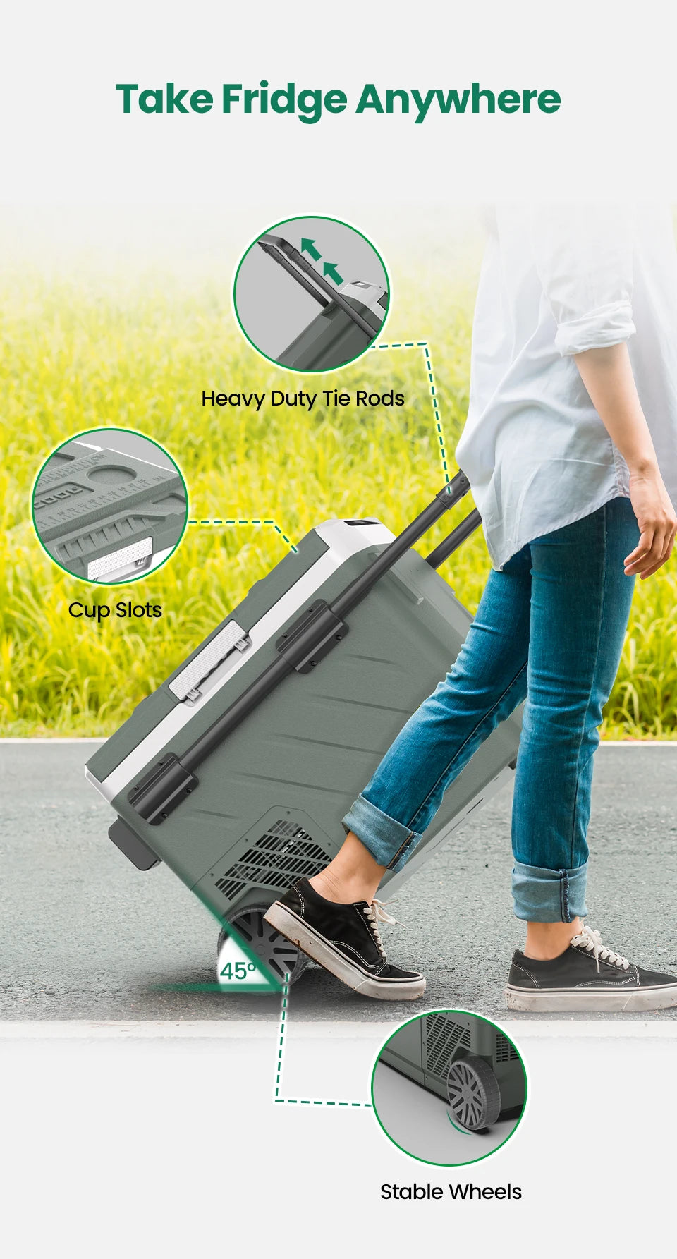 Alpicool EZGW 40L 50L 60L Car Refrigerator 12V Compressor Fridge Freezer Dual Zone with Wheels Portable Cooler for Camping BBQ