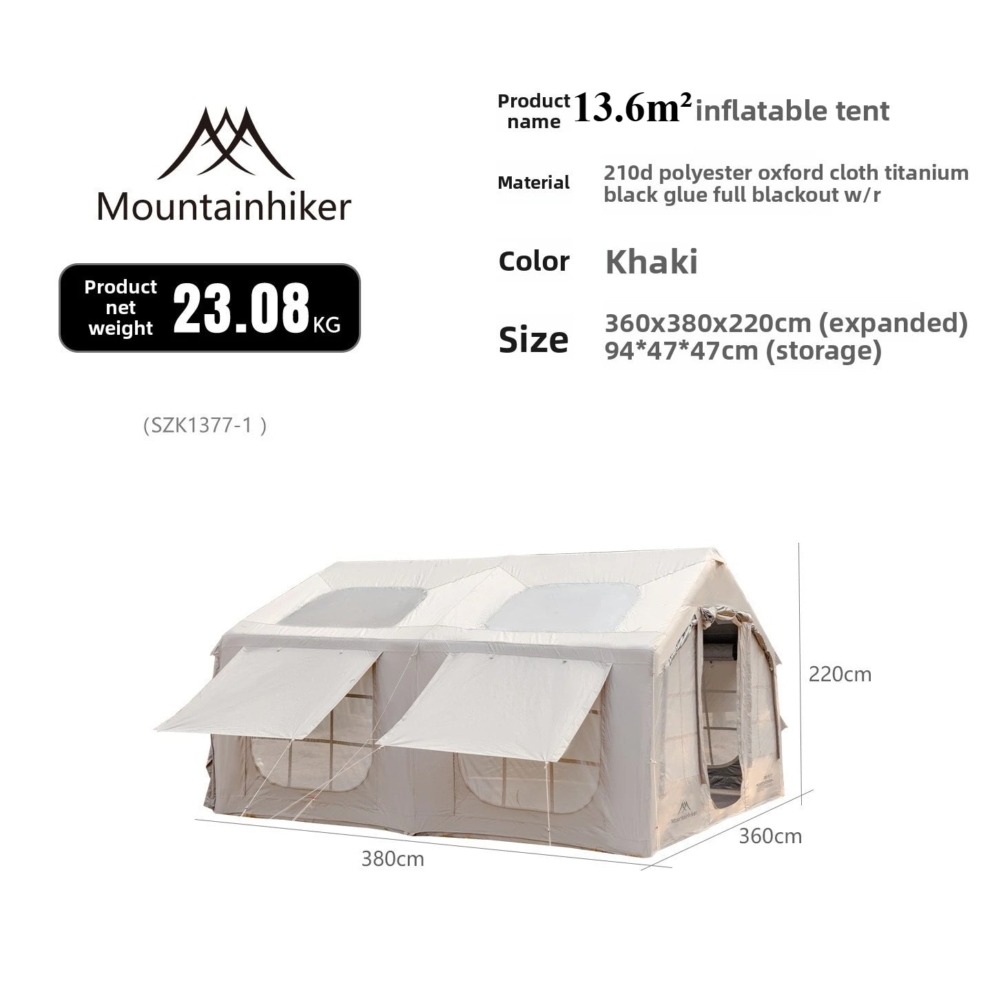 Mountainhiker 13.6m2 Inflatable Family Tent - 8-10 Person, Rainproof
