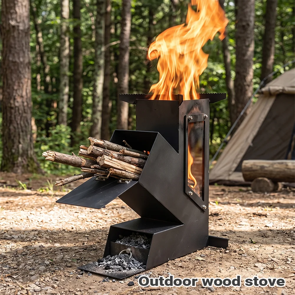 Pandatour Outdoor Portable Stainless Steel Rocket Stove For Outdoor Cooking Camping Stove Heating And Cooking Wood Stove