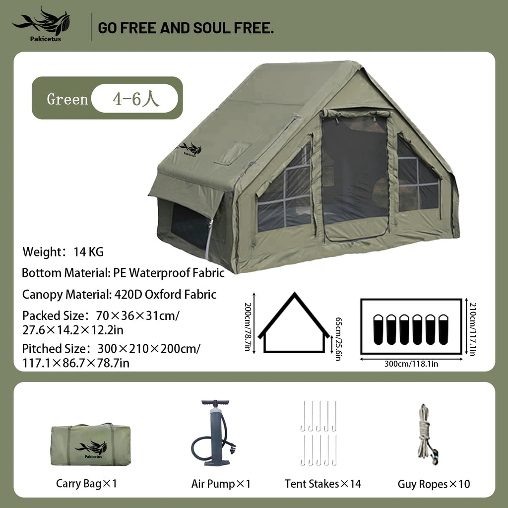 PAKICETUS Inflatable Camping Tent — 4 Season, 4–8 Person with Windows