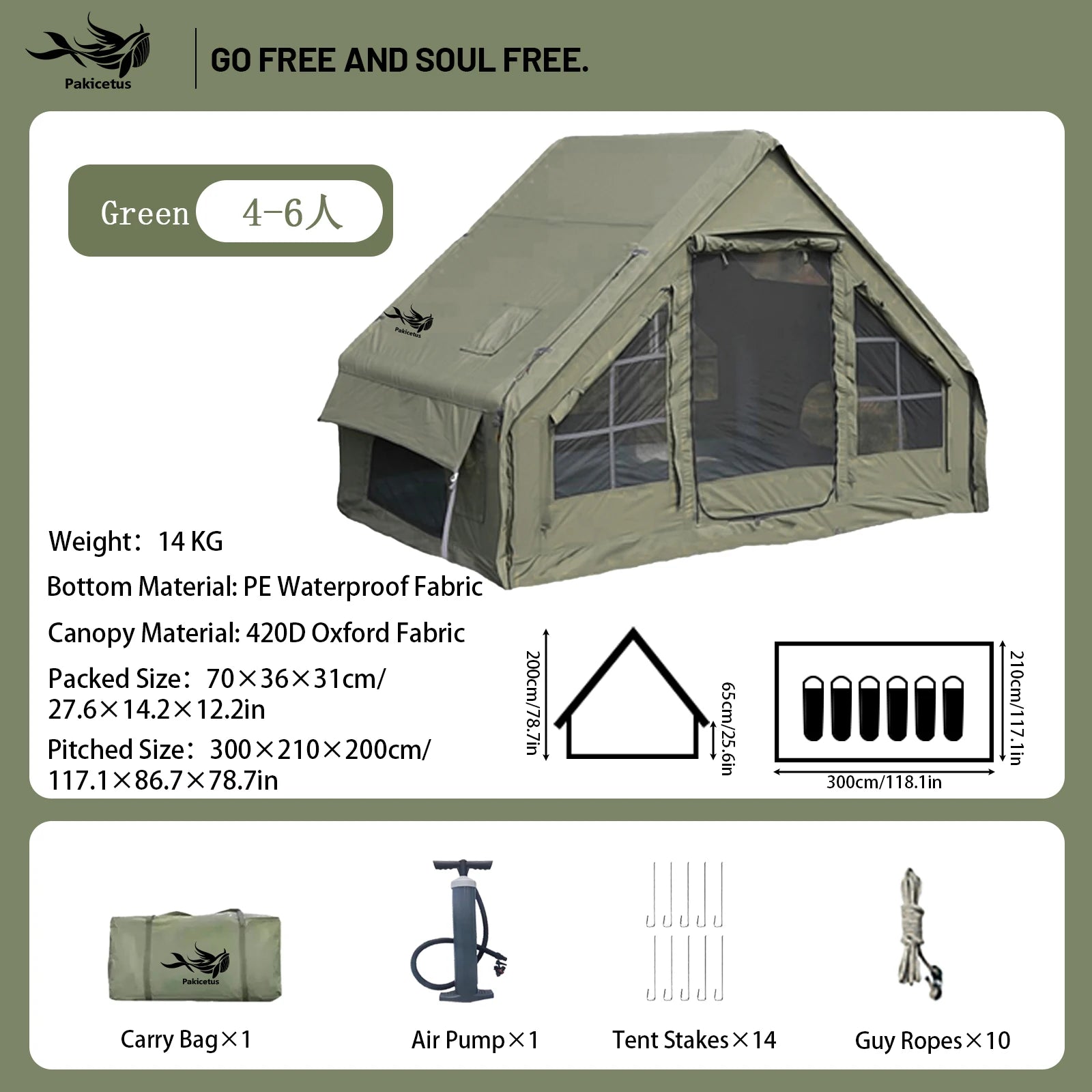 PAKICETUS Inflatable Camping Tent — 4 Season, 4–8 Person with Windows