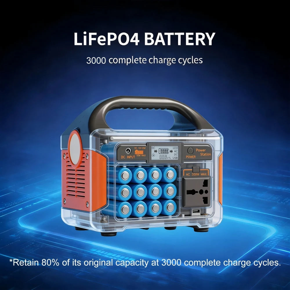 Gaiaray Portable Power Station 100W 200W 300W 500W Pure Sine Wave Solar Generator 110V/220V UPS LiFePO4 Power Plant For Camping