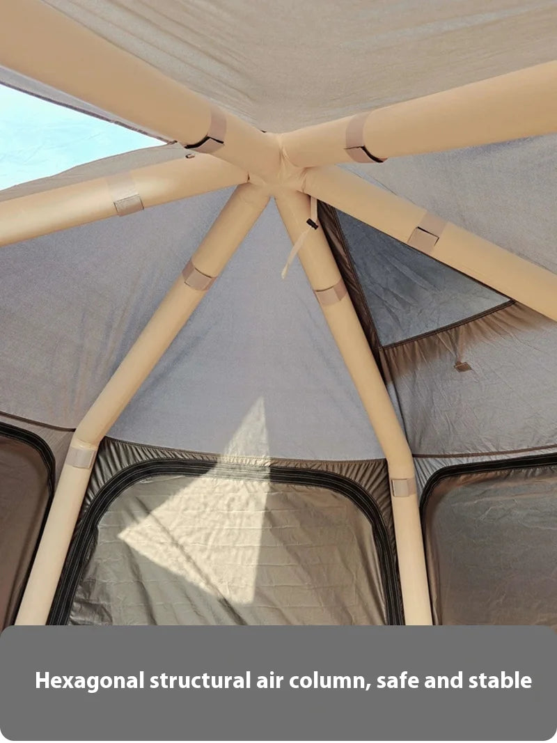 Large Inflatable Camping Tent - Hexagonal, 4-6 Person with Canopy
