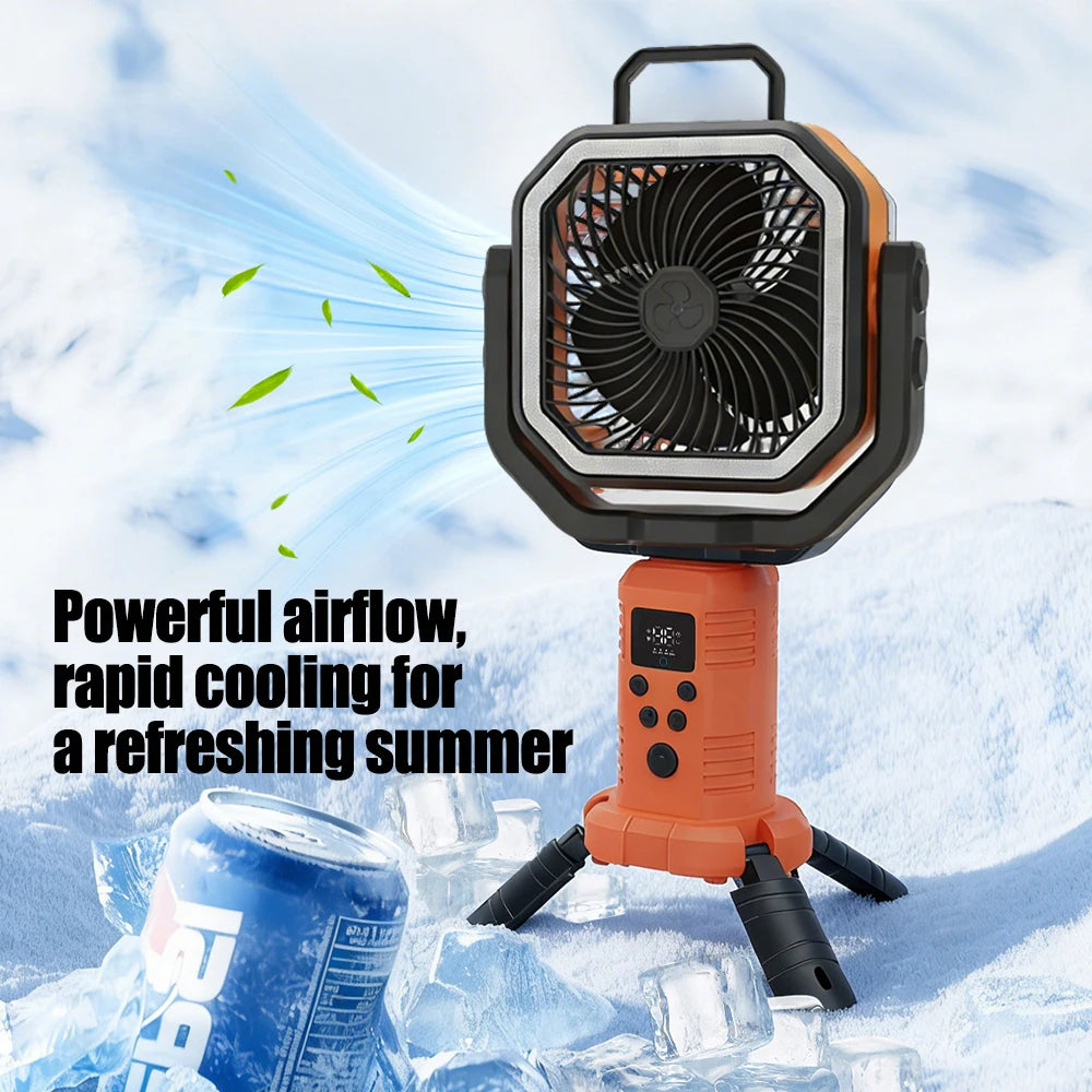 Outdoor Portable Fan 50000mAh Battery Operated with Turbo High-Speed Brushless Motor Auto-Swing for Camping Hiking Picnic BBQ