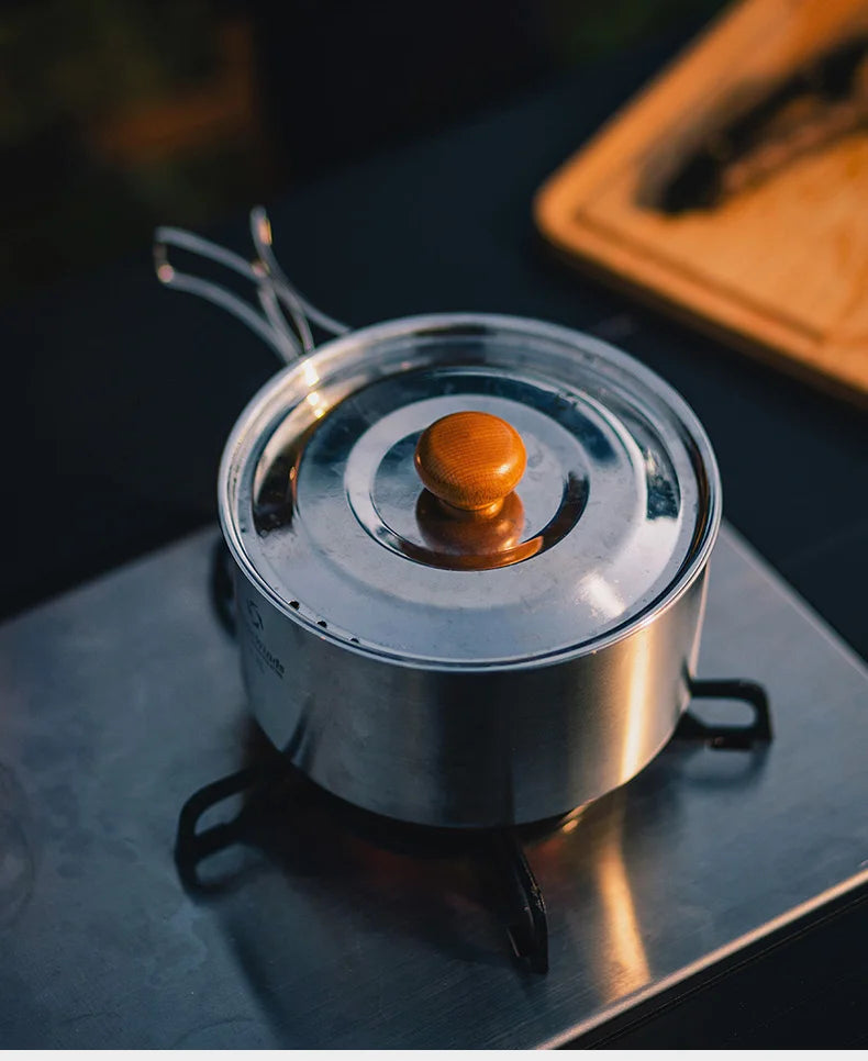 Thous Winds Camping Cookware Set Stainless Steel Outdoor Cooking Kit Tableware Cookset Pan Bowl Kettle Pot Picnic with Mesh Bag