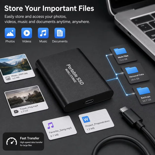1TB-16TB External SSD Portable Hard Drive USB 3.0 Type-C Fast Storage