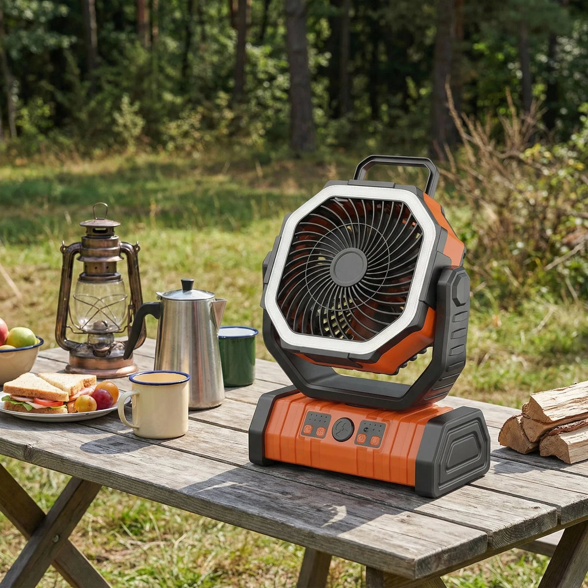 Outdoor Portable Fan 50000mAh Battery Operated with Turbo High-Speed Brushless Motor Auto-Swing for Camping Hiking Picnic BBQ