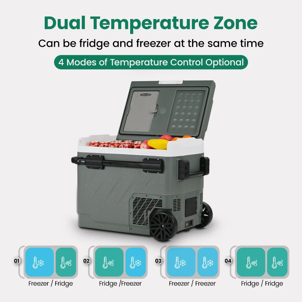 Alpicool EZGW 40L 50L 60L Car Refrigerator 12V Compressor Fridge Freezer Dual Zone with Wheels Portable Cooler for Camping BBQ