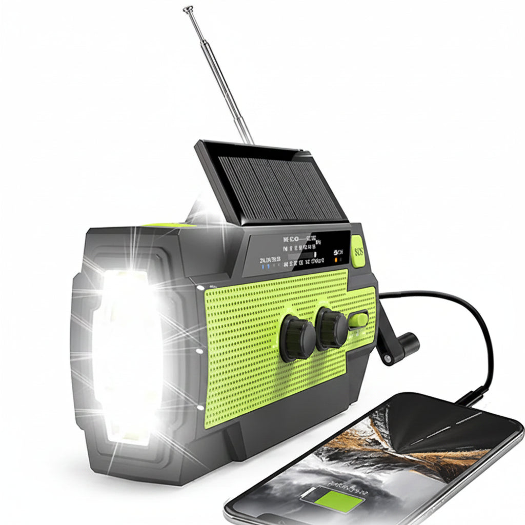 Portable Solar Hand Crank AM/FM Radio — Flashlight, Power Bank & SOS
