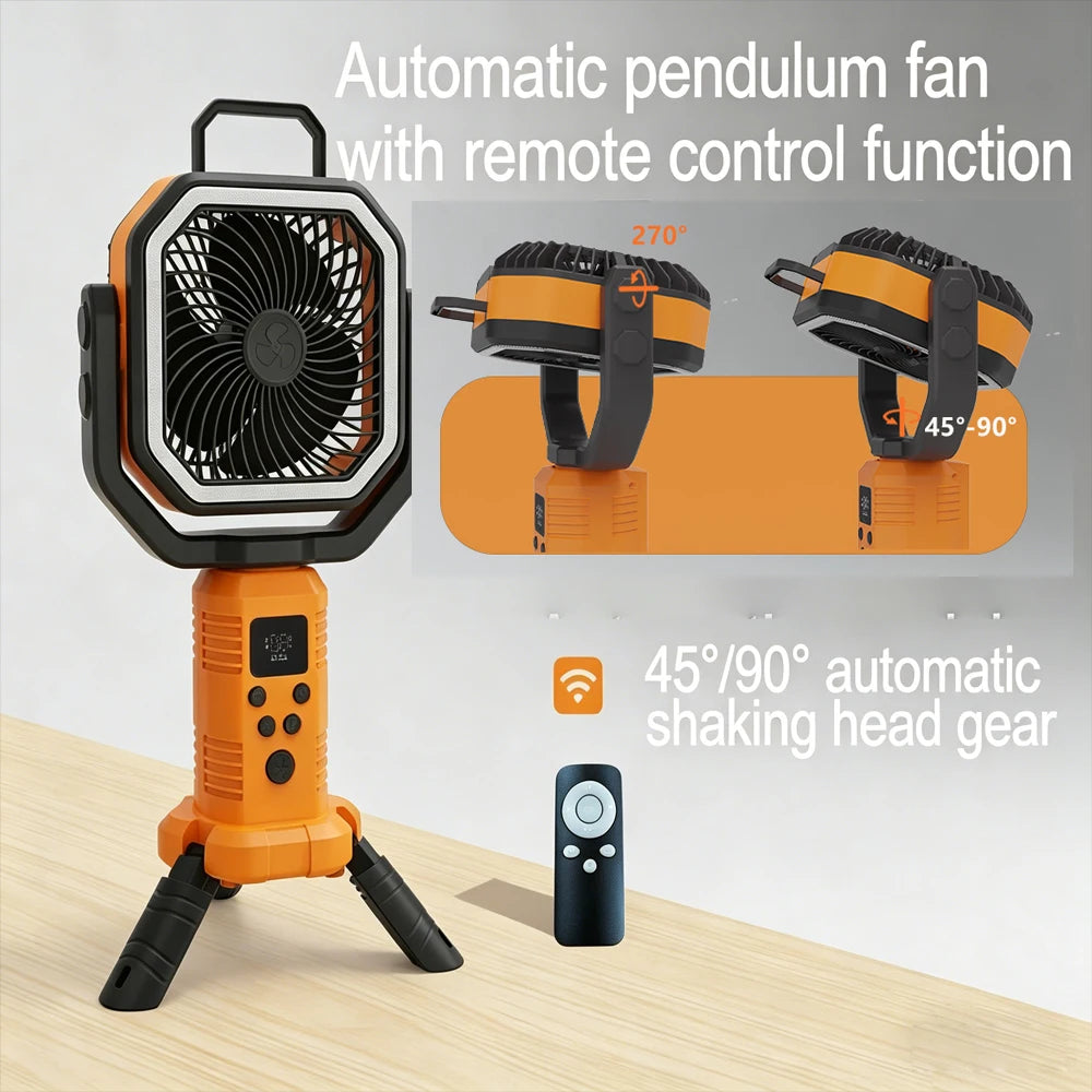 Outdoor Portable Fan 50000mAh Battery Operated with Turbo High-Speed Brushless Motor Auto-Swing for Camping Hiking Picnic BBQ