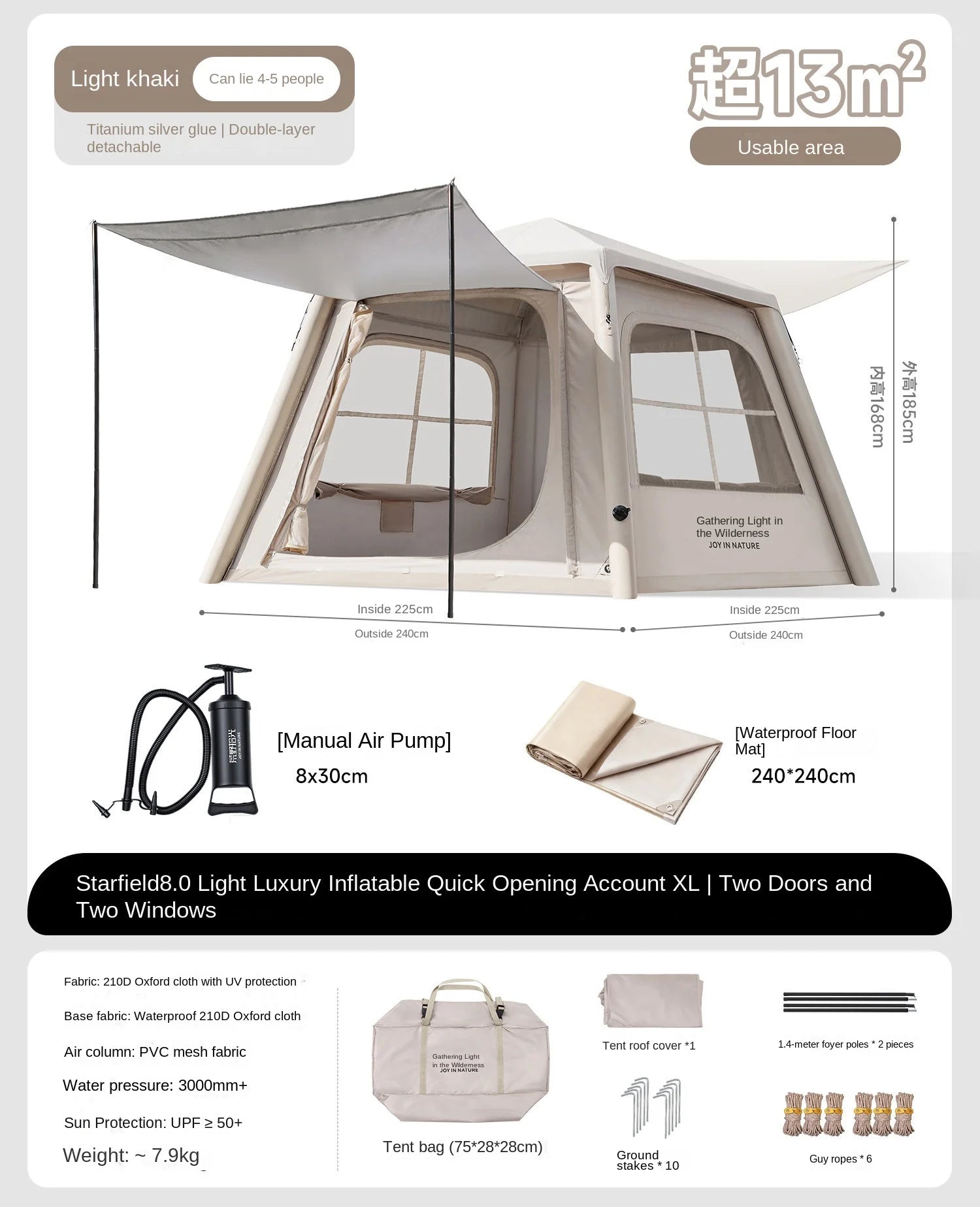 Automatic Inflatable Camping Tent - Waterproof Quick-Pitch Air Tent (2-5 Person)