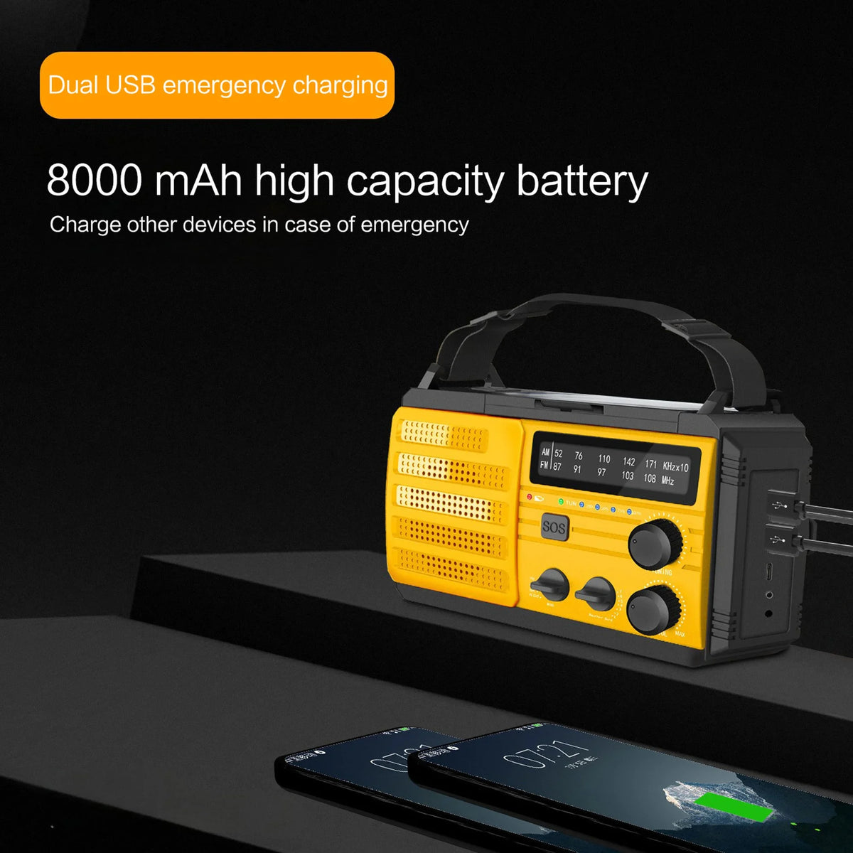 Portable Solar Hand Crank AM/FM Radio — Flashlight, Power Bank & SOS