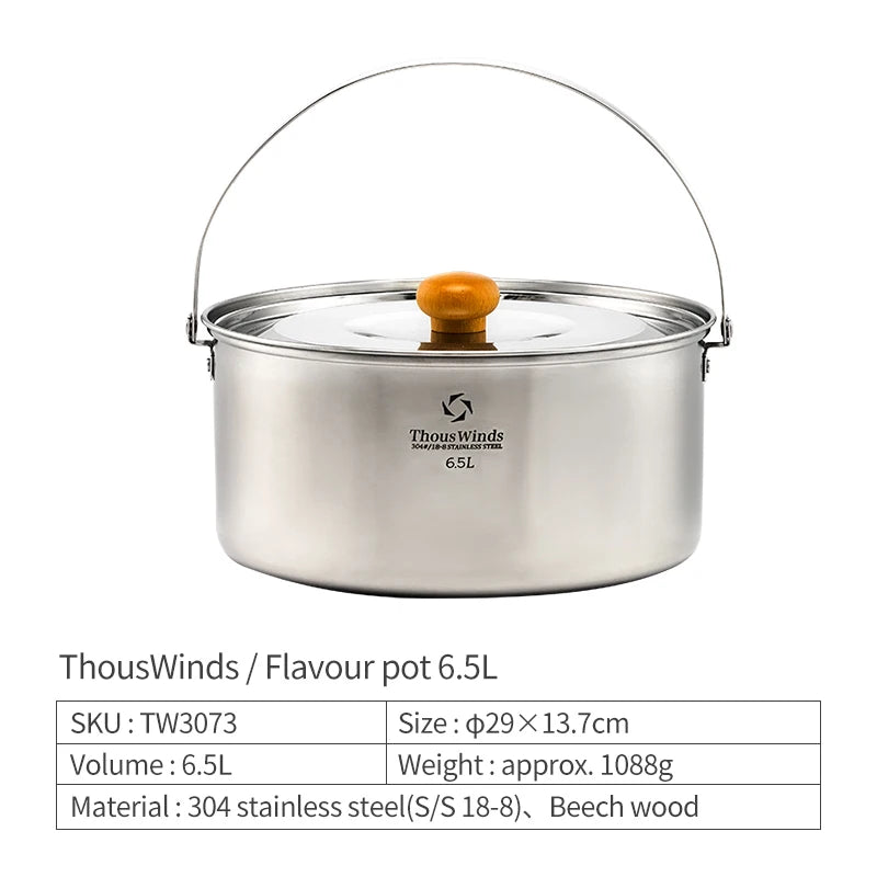 Thous Winds Camping Cookware Set Stainless Steel Outdoor Cooking Kit Tableware Cookset Pan Bowl Kettle Pot Picnic with Mesh Bag