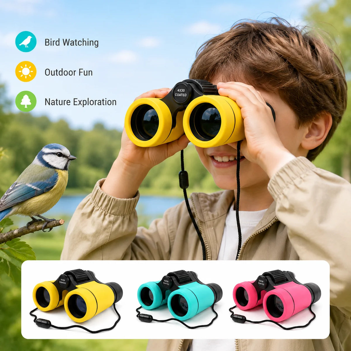 Kids Binoculars 4x30 Portable High-Magnification for Birdwatching, Outdoor Play, Educational Gifts for Boys & Girls