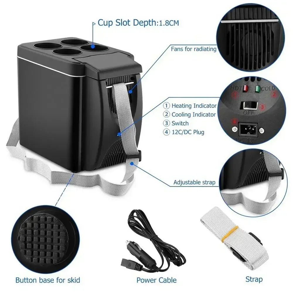 FDD 6L Car Refrigerator Mini Fridge Portable Freezer 12V DC Plug In Cooler