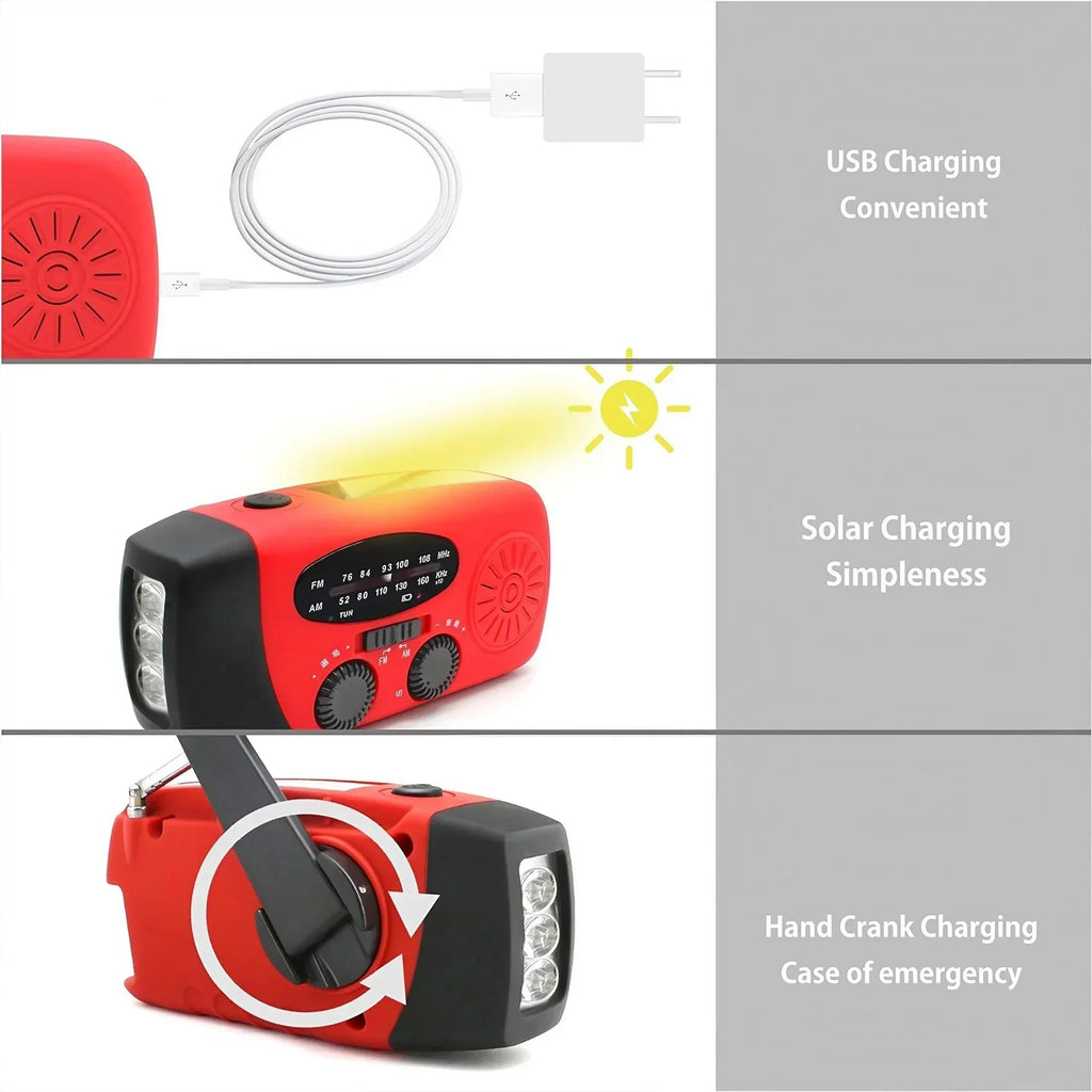 Portable Solar Hand Crank AM/FM Radio — Flashlight, Power Bank & SOS