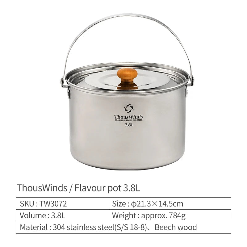 Thous Winds Camping Cookware Set Stainless Steel Outdoor Cooking Kit Tableware Cookset Pan Bowl Kettle Pot Picnic with Mesh Bag