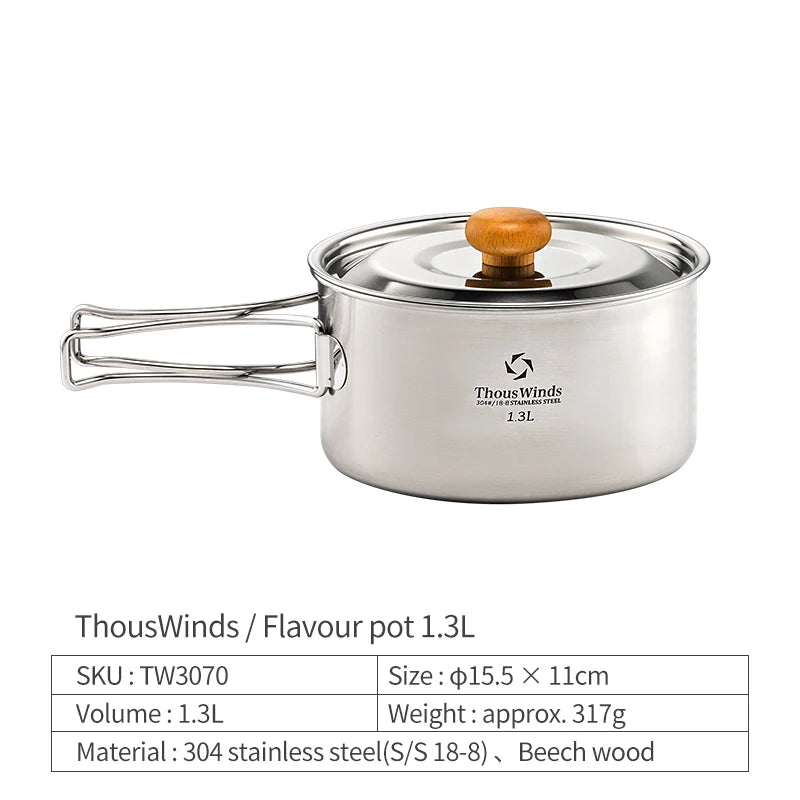 Thous Winds Camping Cookware Set Stainless Steel Outdoor Cooking Kit Tableware Cookset Pan Bowl Kettle Pot Picnic with Mesh Bag