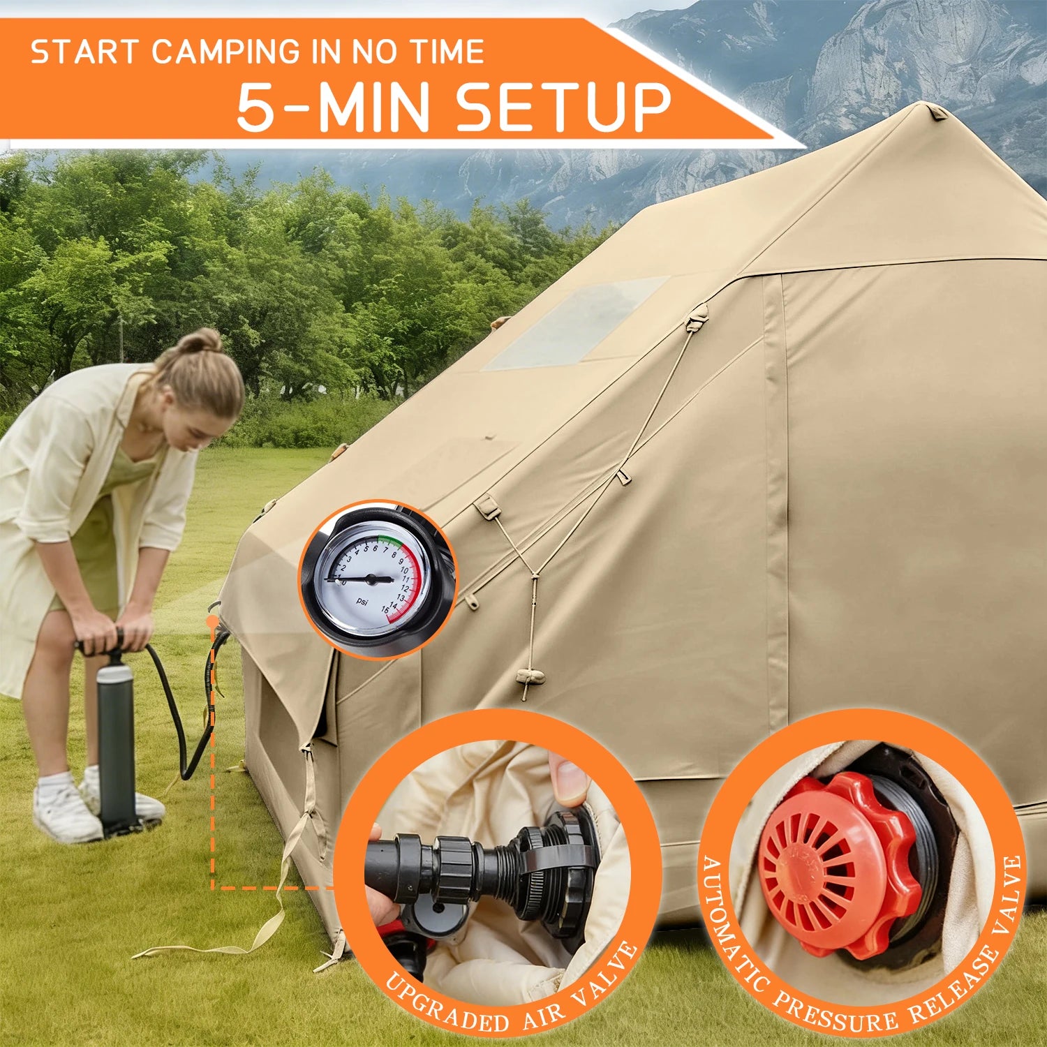 Green Air Inflatable Glamping Tent — 2–8 Person, Waterproof Oxford