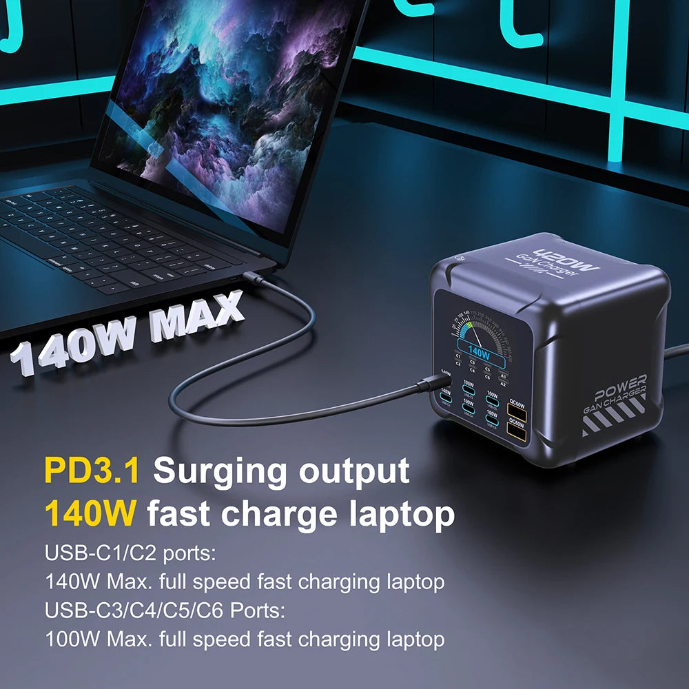 Ubigbuy 420W GaN Charger PPS PD3.1 140W USB Type C Charger Digital Display Ultra Fast Charging Station for MacBook iPhone 17 Samsung