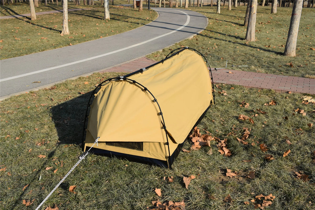 Canvas Swag Tent — 1–2 Person Dome Tent with Foam Mattress
