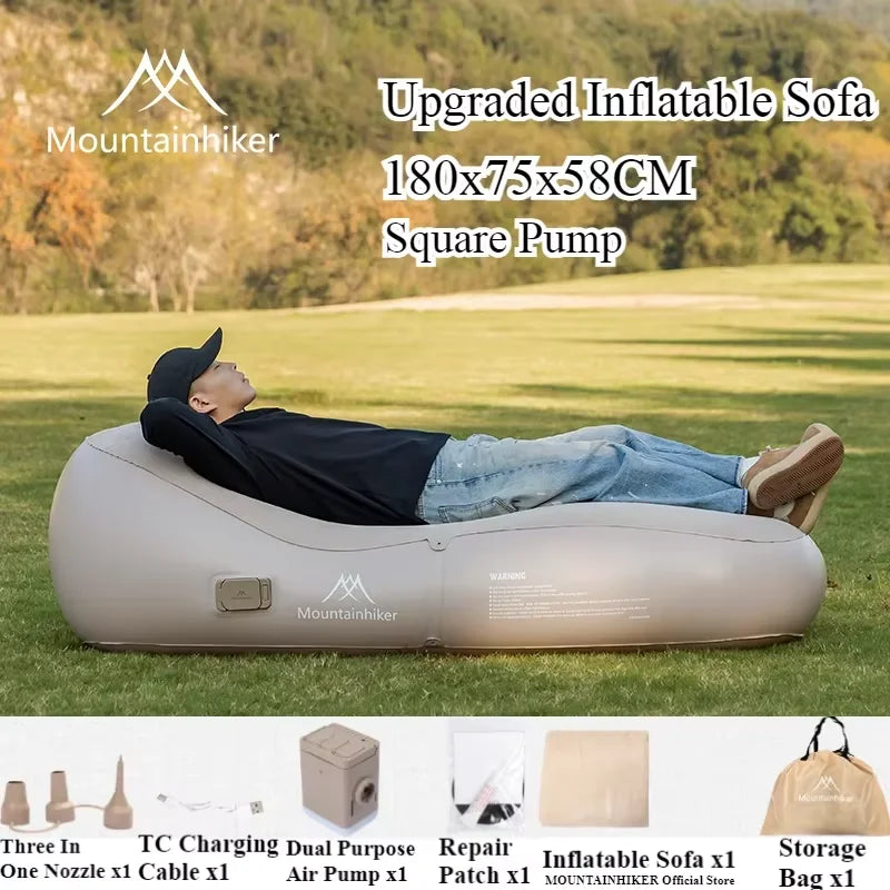 Upgraded Inflatable Air Sofa Bed Outdoor Air Mattress Lazy Camping Automatic Inflatable Sleeping Mat 180X75X58Cm