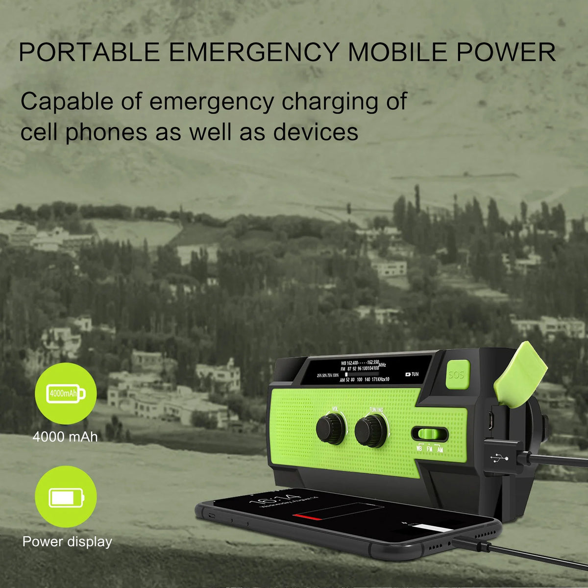 Portable Solar Hand Crank AM/FM Radio — Flashlight, Power Bank & SOS