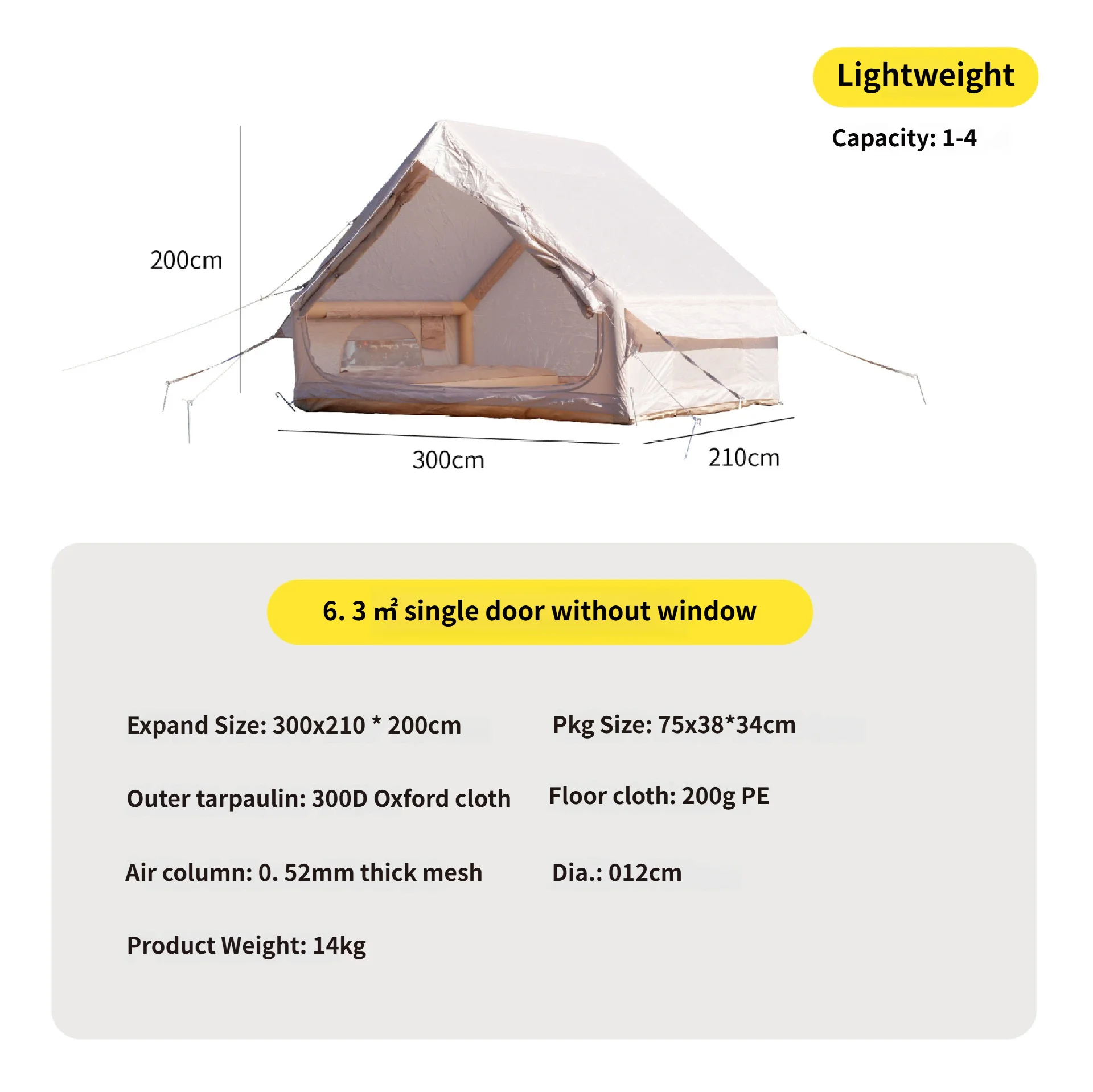 Large Inflatable Camping Tent - 4-Season, 4-8 Person with Windows