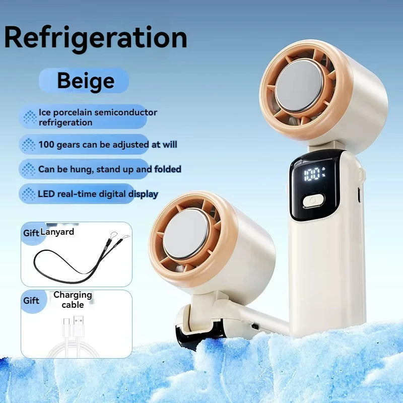 Hanging Ice Pack Handheld High-speed Fan Folding 100 Speed Infinitely Adjustable Fan Portable For Outdoor Neck