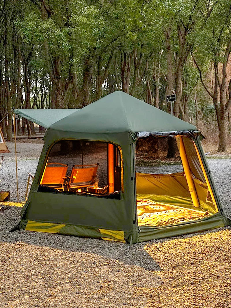 Large Inflatable Camping Tent - Hexagonal, 4-6 Person with Canopy