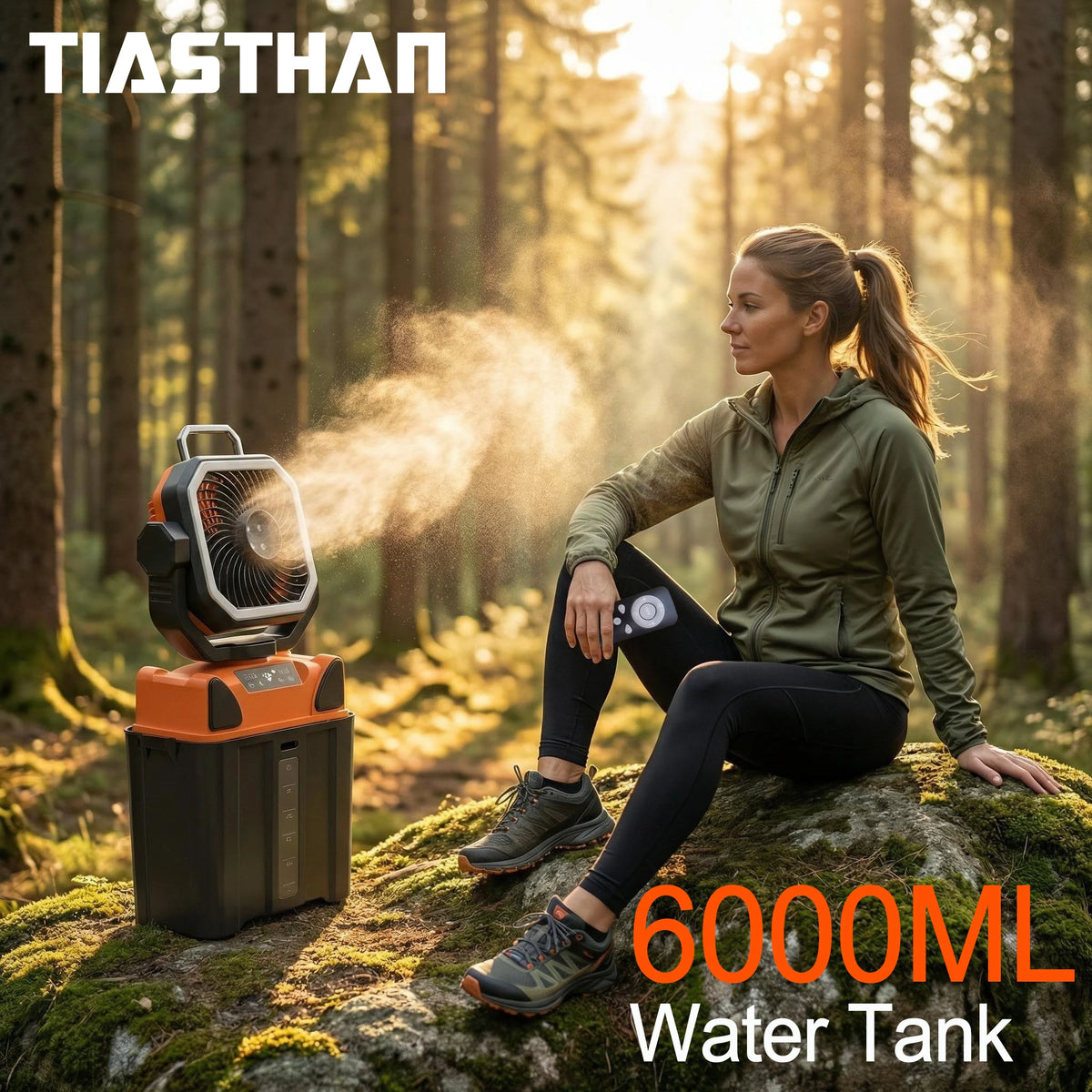 Outdoor Portable Fan 50000mAh Battery Operated with Turbo High-Speed Brushless Motor Auto-Swing for Camping Hiking Picnic BBQ