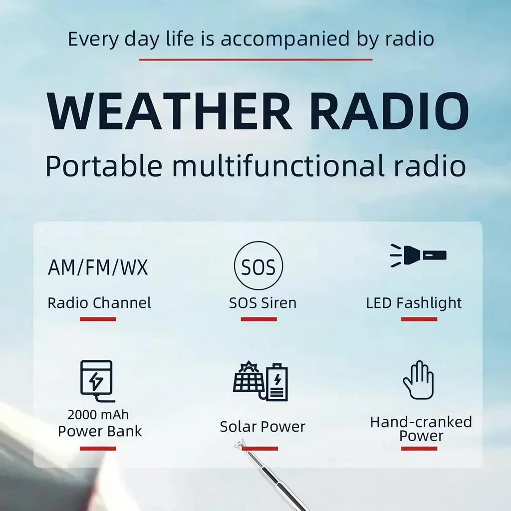 Portable Solar Hand Crank AM/FM Radio — Flashlight, Power Bank & SOS